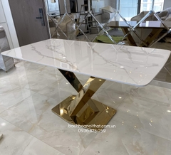 BÀN ĂN MẶT ĐÁ CHÂN INOX MẠ VÀNG - BAMD51