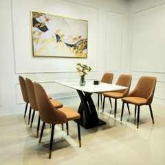 Bộ Bàn Ăn Chân X Cong 6 Ghế Sheraton trám-BBA50