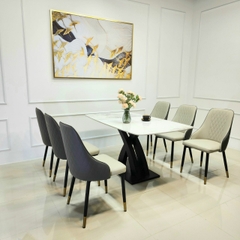 Bộ Bàn Ăn Chân X Cong 6 Ghế Sheraton trám-BBA50