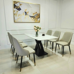 Bộ Bàn Ăn Chân X Cong 6 Ghế Sheraton trám-BBA50