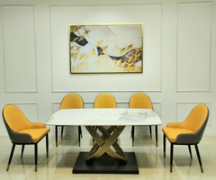 Bộ Bàn Ăn Chân Vòng Mạ 6 Ghế Monet -BBA55