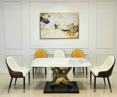 Bộ Bàn Ăn Chân Vòng Mạ 6 Ghế Monet -BBA55