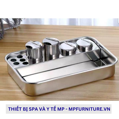 Khay inox y tế kèm hủ bông cho spa, thẩm mỹ viện