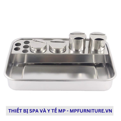 Khay inox y tế kèm hủ bông cho spa, thẩm mỹ viện