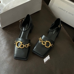 CHARLES&KEITH CHAIN LINK SQUARE TOE- PUMPS IN BLACK / BLACK - (CK1 60900154)