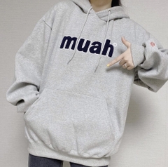 MUAHMUAH BOLD BOUCLE OVERFIT HOODIE - GREY