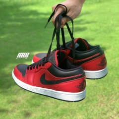 NIKE JORDAN 1 LOW REVERSE BRED PEBBLED SWOOSH - 553558 605