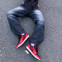 NIKE JORDAN 1 LOW REVERSE BRED PEBBLED SWOOSH - 553558 605