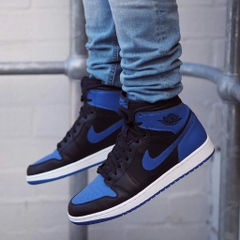 JORDAN 1 MID HYPER ROYAL TUMBLED LEATHER - 554724 077