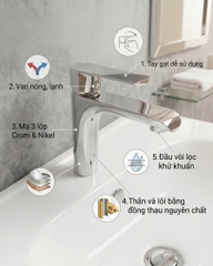 Vòi Chậu Lavabo 1 lỗ Nóng - Lạnh _OB_163