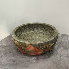 Chậu Gốm Hoa Đỏ Chấm Tiêu Đen