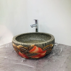 Chậu Gốm Hoa Đỏ Chấm Tiêu Đen