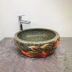 Chậu Gốm Hoa Đỏ Chấm Tiêu Đen