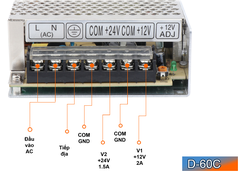 Bộ nguồn 2 đầu ra 12V 24V Meanwell D-60C