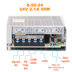 Nguồn tổ ong Meanwell S-50-24 (24VDC 2.1A 50W)