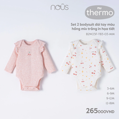 Set 2 bodysuit dài tay hồng trắng
