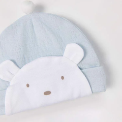 Bộ dài cài lệch xanh phối trắng mix mũ Newborn Nous