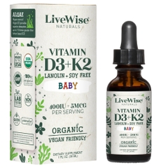 Vitamin D3K2 hữu cơ LiveWise Mỹ