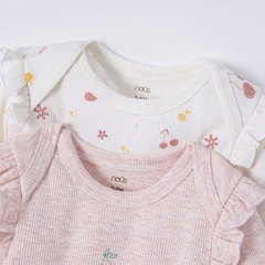 Set 2 bodysuit dài tay hồng trắng
