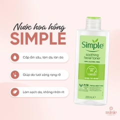 Nước Hoa Hồng Simple Làm Dịu Da & Cấp Ẩm 200ml Kind to Skin Soothing Facial Toner