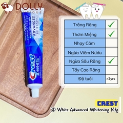 Kem đánh răng Crest 3D White Advanced Whitening 147g (Xanh)