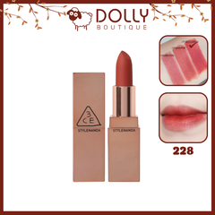 Son Thỏi Lì 3CE Matte Lip Color #228 Red Seventies (Màu Đỏ Nâu Đất)