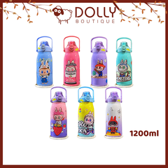 Bình Nước Giữ Nhiệt Inox 316 Có Nắp Bật Hoạt Tiết Labubu 1200ml