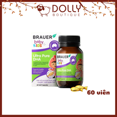 Viên Uống Hỗ Trợ Phát Triển Não Bộ Và Sức Khỏe Cho Mắt Brauer Baby & Kids Ultra Pure DHA - 60 viên Dành Cho Trẻ Em