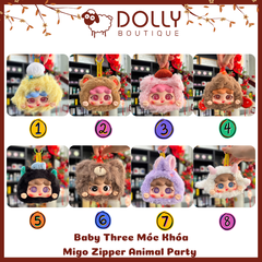Gấu Bông Baby Three Migo Zipper Animal Party Móc Khóa ( Bữa Tiệc Động Vật )  [ Giao theo phân mục đã unbox]