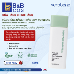 KEM CHỐNG NẮNG THUẦN CHAY VEROBENE SPF 50 PA++++  WATERFULL CALMING SUN  PROTECTION –