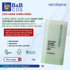 CHỐNG NẮNG DẠNG THỎI THUẦN CHAY VEROBENE - VEROBENE ZERO LIGHT CALMING SUN STICK  19G