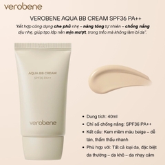 KEM NỀN NÂNG TONE TRANG ĐIỂM TÍCH HỢP CHỐNG NẮNG VEROBENE AQUA BB CREAM SPF36 PA++ 40ML