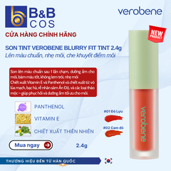 SON TINT VEROBENE BLURRY FIT TINT BÁM MÀU, LÊN MÀU CHUẨN, NHẸ MÔI CHE KHUYẾT ĐIỂM MÔI 2.4G