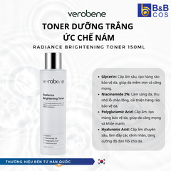 TONER DƯỠNG TRẮNG, ỨC CHẾ SẮC TỐ NÁM VEROBENE RADIANCE BRIGHT TONER 150ML