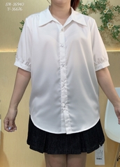 Sơ mi vải lụa BIG SIZE QC màu trơn Tay ngắn- 16940- TRẮNG