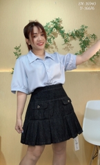 Sơ mi vải lụa BIG SIZE QC màu trơn Tay ngắn - 16940- XANH