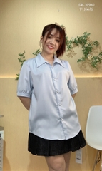 Sơ mi vải lụa BIG SIZE QC màu trơn Tay ngắn - 16940- XANH