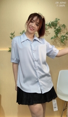 Sơ mi vải lụa BIG SIZE QC màu trơn Tay ngắn - 16940- XANH