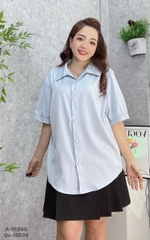 Sơ mi vải lụa BIG SIZE QC màu trơn Tay ngắn - 16940- XANH