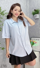 Sơ mi vải lụa BIG SIZE QC màu trơn Tay ngắn - 16940- XANH