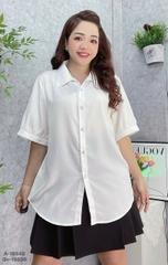 Sơ mi vải lụa BIG SIZE QC màu trơn Tay ngắn- 16940- TRẮNG