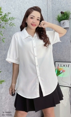 Sơ mi vải lụa BIG SIZE QC màu trơn Tay ngắn- 16940- TRẮNG