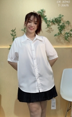 Sơ mi vải lụa BIG SIZE QC màu trơn Tay ngắn- 16940- TRẮNG