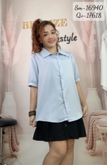 Sơ mi vải lụa BIG SIZE QC màu trơn Tay ngắn - 16940- XANH