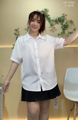 Sơ mi vải lụa BIG SIZE QC màu trơn Tay ngắn- 16940- TRẮNG