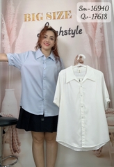 Sơ mi vải lụa BIG SIZE QC màu trơn Tay ngắn - 16940- XANH