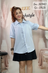 Sơ mi vải lụa BIG SIZE QC màu trơn Tay ngắn - 16940- XANH