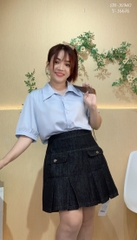 Sơ mi vải lụa BIG SIZE QC màu trơn Tay ngắn - 16940- XANH