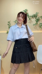 Sơ mi vải lụa BIG SIZE QC màu trơn Tay ngắn - 16940- XANH