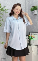 Sơ mi vải lụa BIG SIZE QC màu trơn Tay ngắn - 16940- XANH